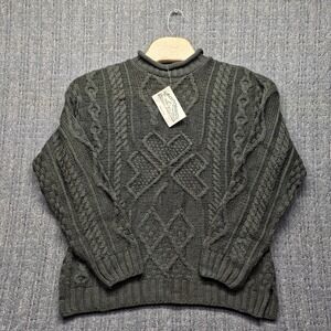 NWT Aran Crafts Ireland Merino Wool Sweater Mens Med Green Cable Knit Fisherman